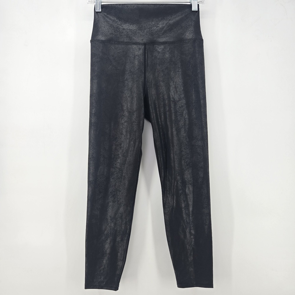Carbon38 Takara Leggings Black Metallic Shine Women's Med 7/8 High Waist Fitness